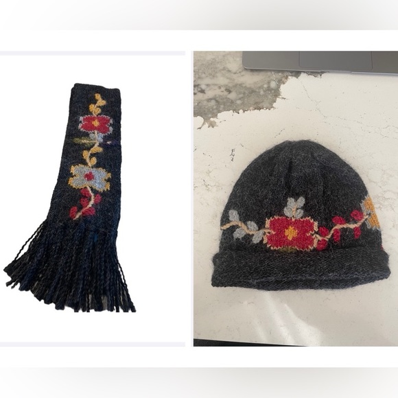 Peruvian Trading Company Accessories - Peruvian Trading Company Alpaca Knit Scarf and Matching Hat Dark Charcoal